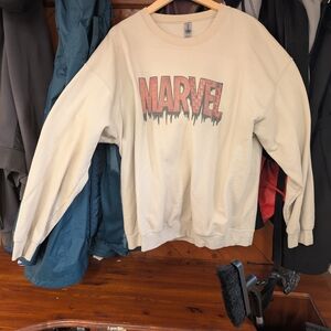 Marvel Cream Crewneck Sweatshirt with Faded Red Logo